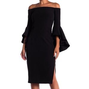 Milly Selena Off the Shoulder Midi Dress Black